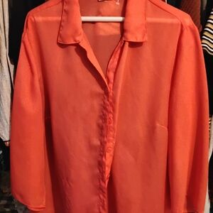 Vibrant Orange Button-Up Blouse